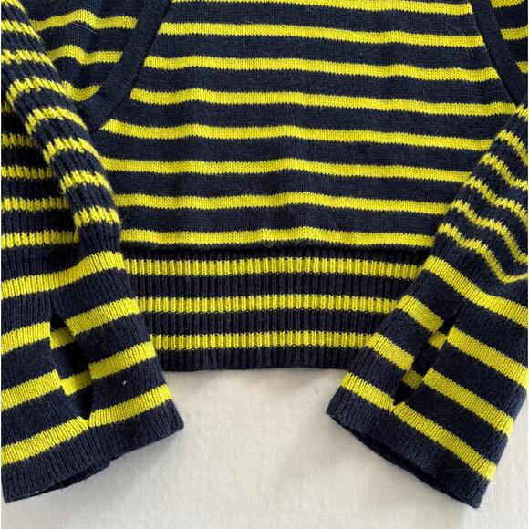 Women’s Style & Co Striped Navy Yellow Hoodie Long Sleeves Front Pocket FLAW - Picture 9 of 9